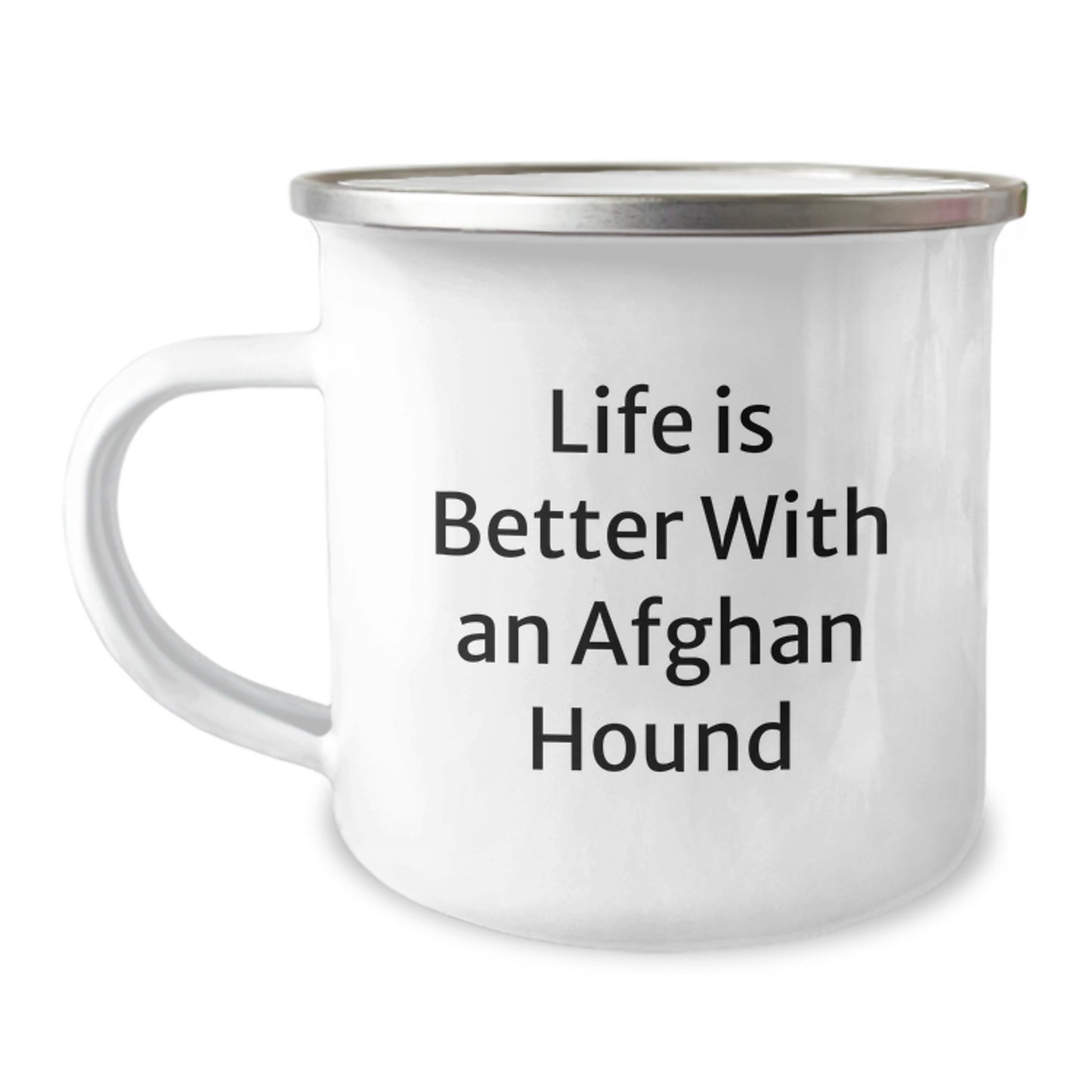Funny Afghan Hound Dog Camping Mug Gifts from Friends and Family for Valentine's, Life Is Better With An Afghan Hound, Cute Afghan Hound Dog Enamel Mug - Image 1