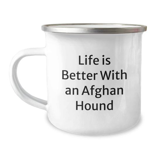 Funny Afghan Hound Dog Camping Mug Gifts from Friends and Family for Valentine's, Life Is Better With An Afghan Hound, Cute Afghan Hound Dog Enamel Mug - Image 1