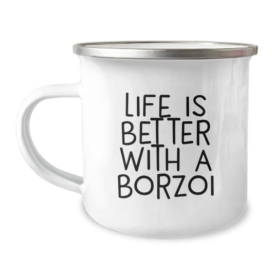 Funny Borzoi Dog Lover Gifts from Men, Women, Friends, Family for Valentine's Unique Camping Mugs - Life Is Better With A Borzoi - Image 1
