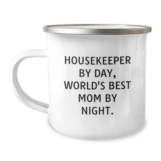 Housekeeper By Day World's Best Mom Birthday Camping Mug Gifts from Family - Image 1