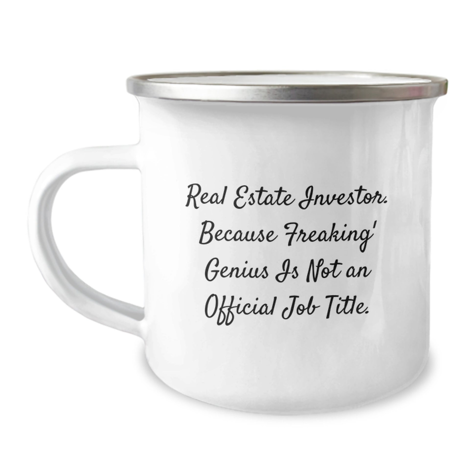 Funny Real Estate Investor Gifts for Men - Camping Mug, 'Freaking genius' Quote, Graduation Unique Gifts from Friends - Image 1