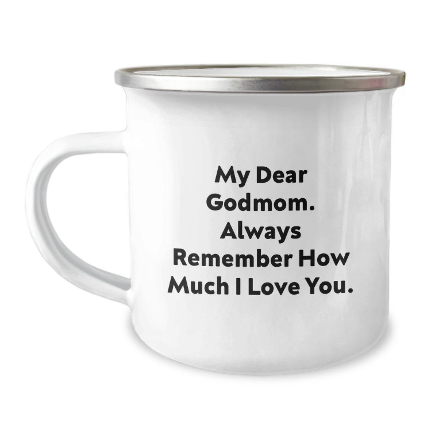 Godmom Keepsake Camping Mug Birthday Gift for Him Heartfelt Enamel 12oz - Image 1