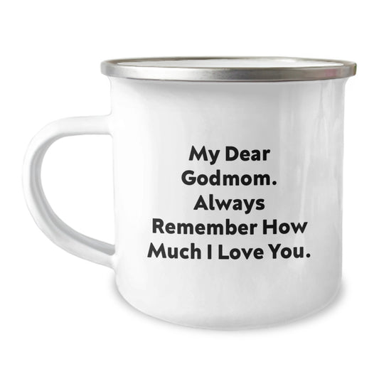 Godmom Keepsake Camping Mug Birthday Gift for Him Heartfelt Enamel 12oz - Image 1