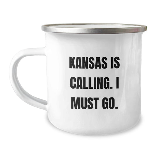 Funny Kansas Camping Mug for Birthday, Gifts from Friends, Gifts for Kansas Enthusiasts, Kansas Is Calling I Must Go, Unique Birthday Unique Gifts - Image 1