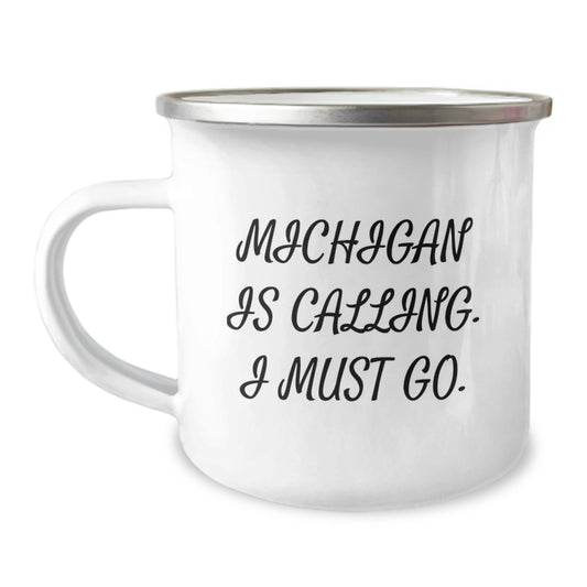 Funny Michigan Camping Mug Gifts from Men to Friends for Birthday - Michigan Is Calling - Great Michigan State Gifts for Men - Image 1