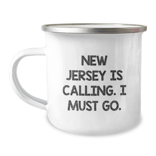 New Jersey Camping Mug with 'New Jersey Is Calling. I Must Go.' Funny Quote, Ideal Gift for Birthday Unique Gifts from Men to Friends in New Jersey - Image 1