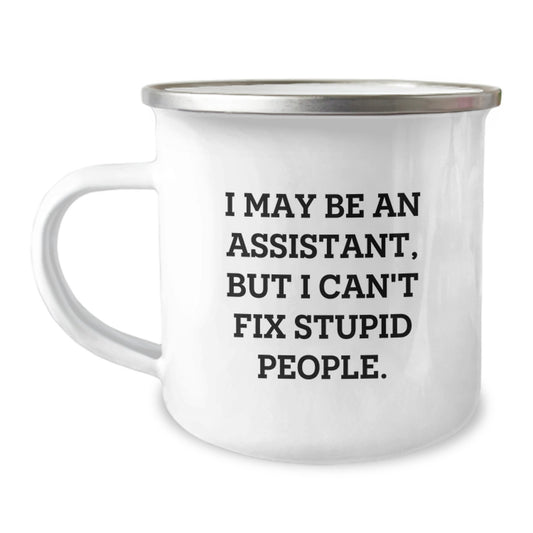 Funny Assistant Gifts from Friends, Funny Camping Mug for Assistant Men, Graduation Unique Gifts with I May Be An Assistant, But I Can't Fix Stupid People. - Image 1