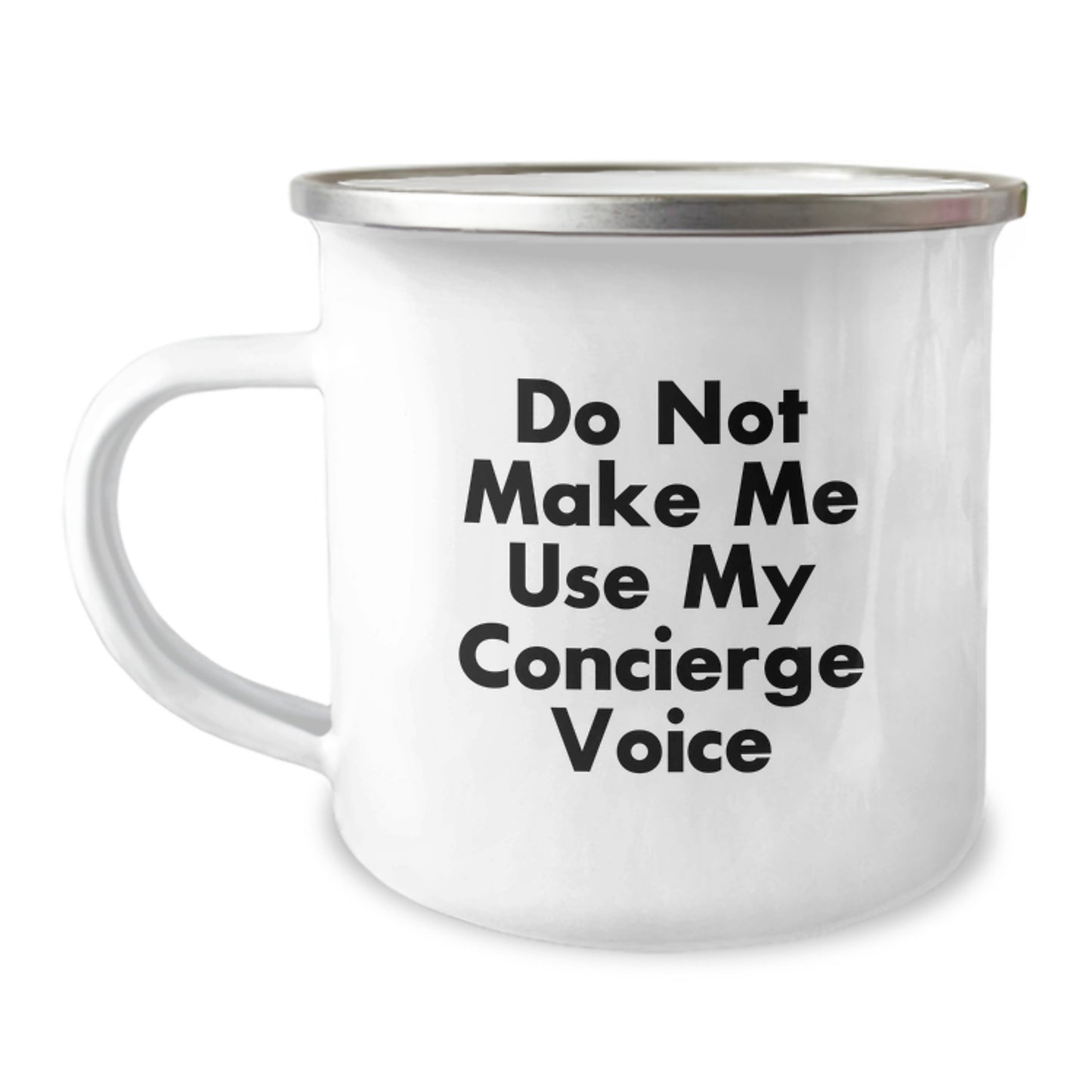 Concierge Camping Mug – Funny Voice Quote Birthday Gift for Friends - Image 1