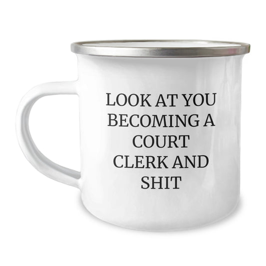 Funny Court Clerk Gifts from Friends - Court Clerk Camping Mug for Birthday Unique Gifts, Court Clerk Appreciation Ideas, Court Clerk Humor - Image 1