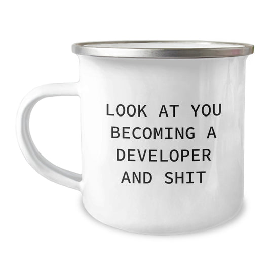 Funny Developer Gifts from Family for Him - Look At You Becoming A Developer And Shit, Developer Unique Graduation Gifts, Camping Mug for Men, Stainless Steel with Enamel Finish - Image 1