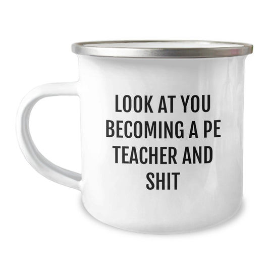 PE Teacher Keepsake Camping Mug with Enamel Finish Birthday Gift for Him - Image 1