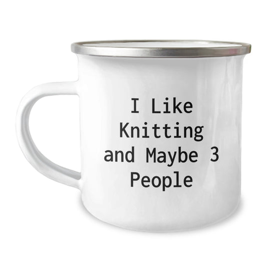 Knitting Keepsake Camping Mug for Him Birthday Gift with Enamel Finish - Image 1