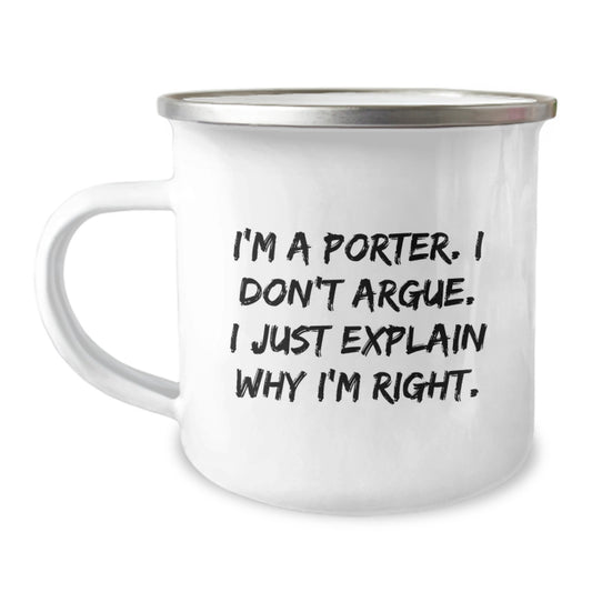 Funny Porter Gifts from Men, Unique Valentine's Unique Gifts for Porter, 12 oz Stainless Steel Camping Mug - Image 1