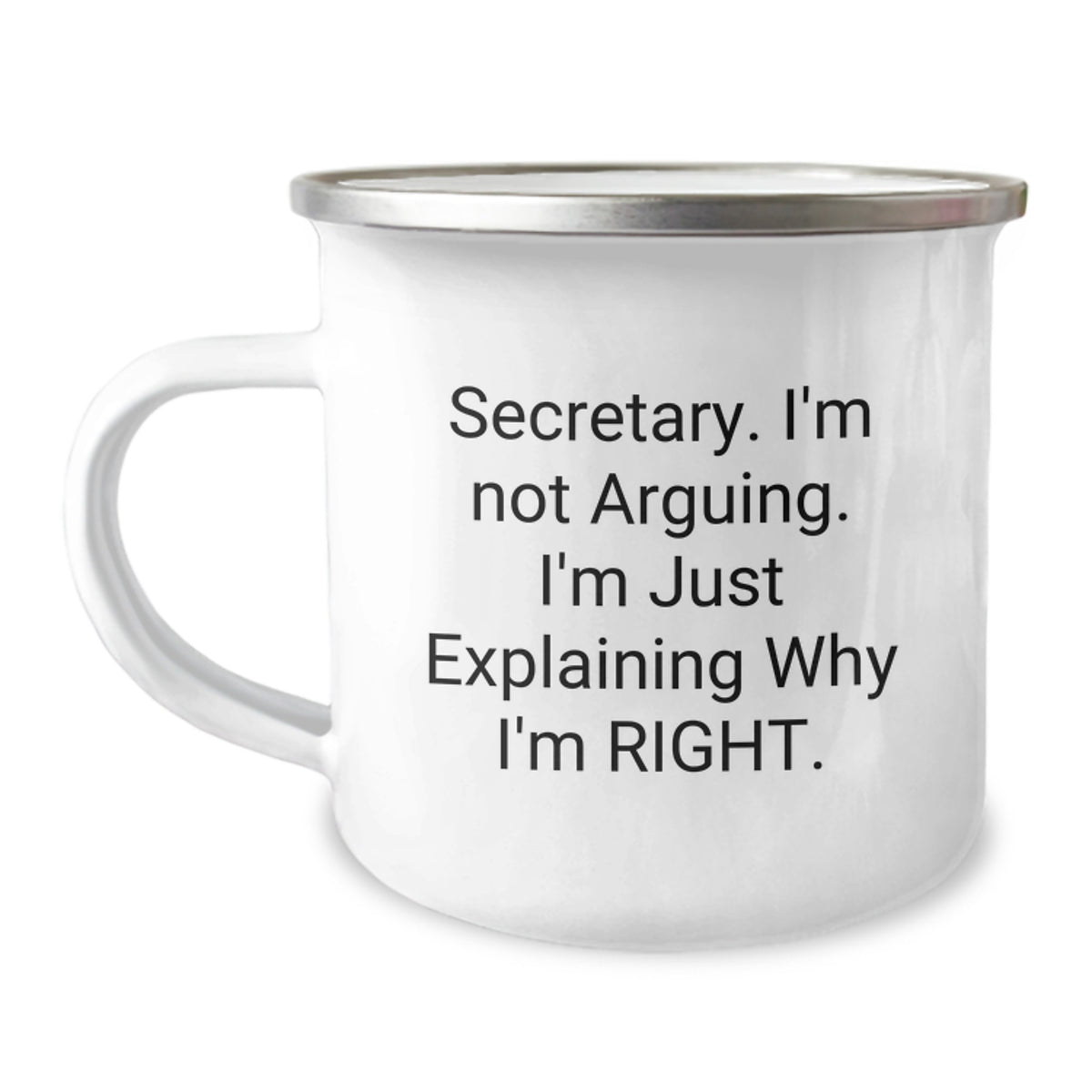 Funny Secretary Birthday Unique Gifts from Friends - Camping Mug for Secretary - 'I'm Not Arguing. I'm Just Explaining Why I'm Right.' Quote on Stainless Steel with Enamel Finish - Image 1