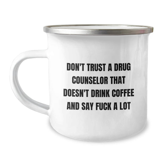 Bold Coffee-Sipping Drug Counselor Camping Mug Birthday Gift for Friends - Image 1