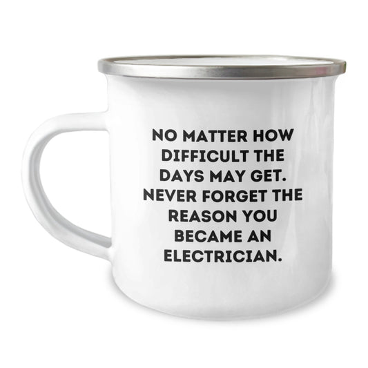 Inspiring Electrician Graduation Gifts from Friends and Family - Funny Quote on Camping Mug for Men - 12 oz Stainless Steel Enamel Finish - Image 1