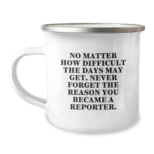 Reporter Camping Mug Gifts for Him - Funny Graduation Unique Gifts from Friends - Never Forget The Reason You Became A Reporter, Camping Mug, Reporter Gifts - Image 1