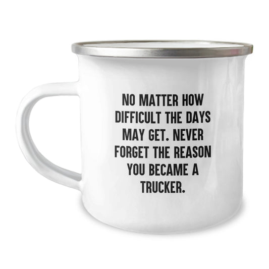 Trucker Gifts from Family - Inspirational Camping Mug for Trucker Men - Never Forget the Reason You Became a Trucker, Unique Graduation Gifts for Trucker Friends - Image 1