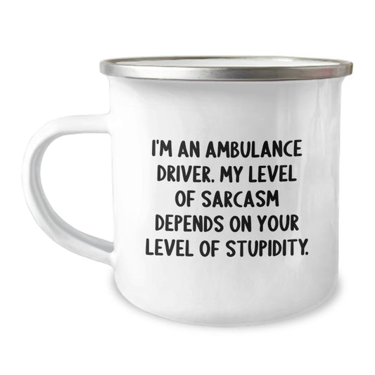 Funny Ambulance Driver Gifts from Men for Ambulance Driver Husband Graduation Unique Gifts, Ambulance Driver Camping Mug, Sarcasm Level Gift for Ambulance Driver Men - Image 1