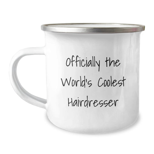 Funny Hairdresser Gifts from Friends for Valentine's Unique Camping Mug - Image 1
