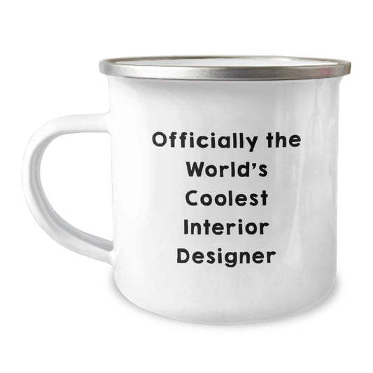 Funny Interior Designer Gifts for Graduation - Officially The Worlds Coolest Interior Designer Enamel Camping Mug - Image 1