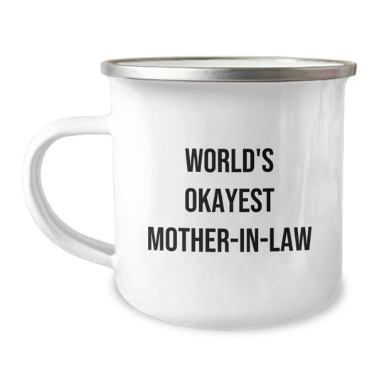 Funny Gifts from Family - Mom-in-law Camping Mug - Birthday Unique Presents for World's Okayest Mom-in-law - Image 1