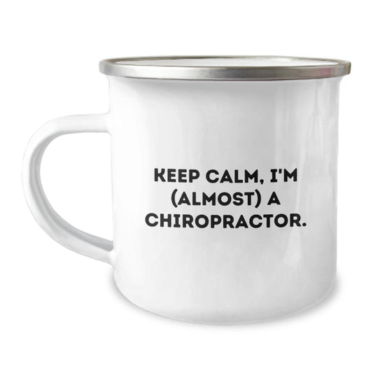 Funny Chiropractor Gifts for Men from Friends - Keep Calm I'm (almost) A Chiropractor Birthday Unique Mugs for Camping Lovers - Image 1