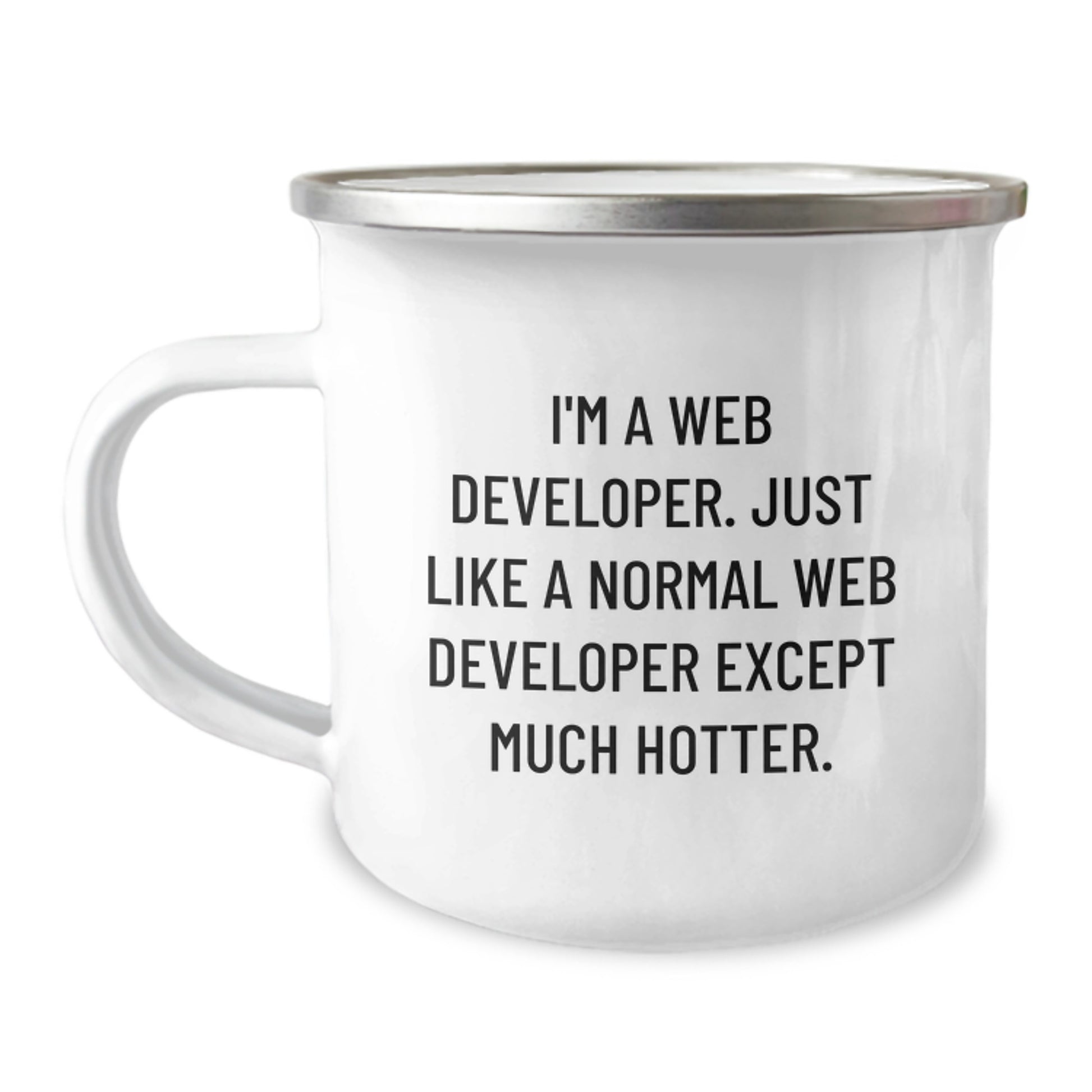 Funny Web Developer Gifts from Dad to Son, Father's Day Unique Camping Mug, 'I'm A Web Developer. Just Like A Normal Web Developer Except Much Hotter.' - Image 1
