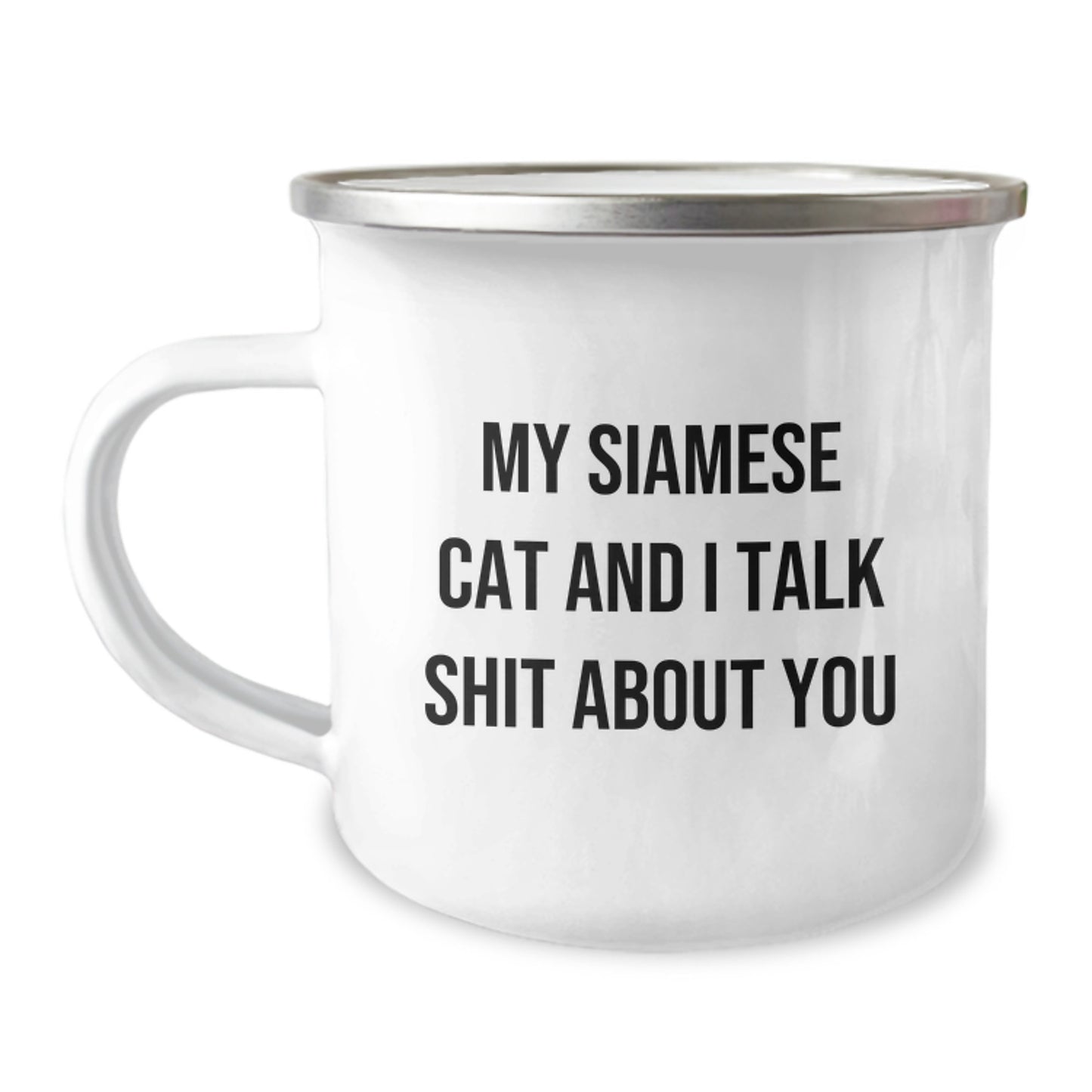Witty Siamese Cat Camping Mug Novelty Fun for Friends Birthday Gift - Image 1