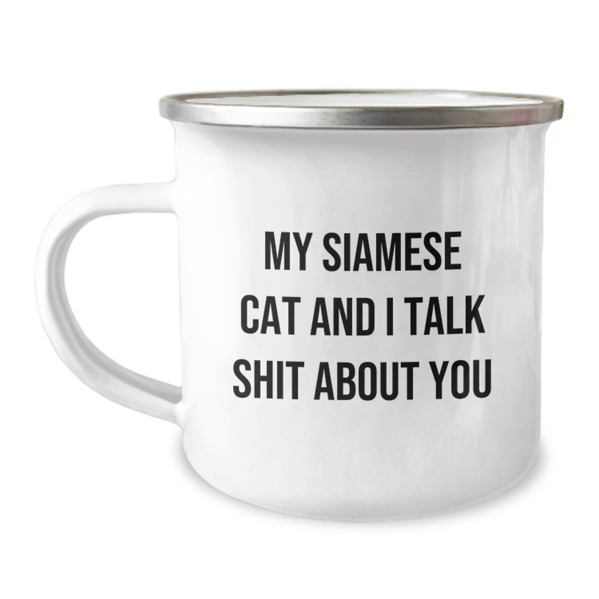 Witty Siamese Cat Camping Mug Novelty Fun for Friends Birthday Gift - Image 1