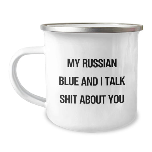 Russian Blue Cat Camping Mug Premium Keepsake Birthday Gift for Him - Image 1
