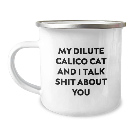 Birthday Gift for Her Dilute Calico Cat Camping Mug Present - Image 1