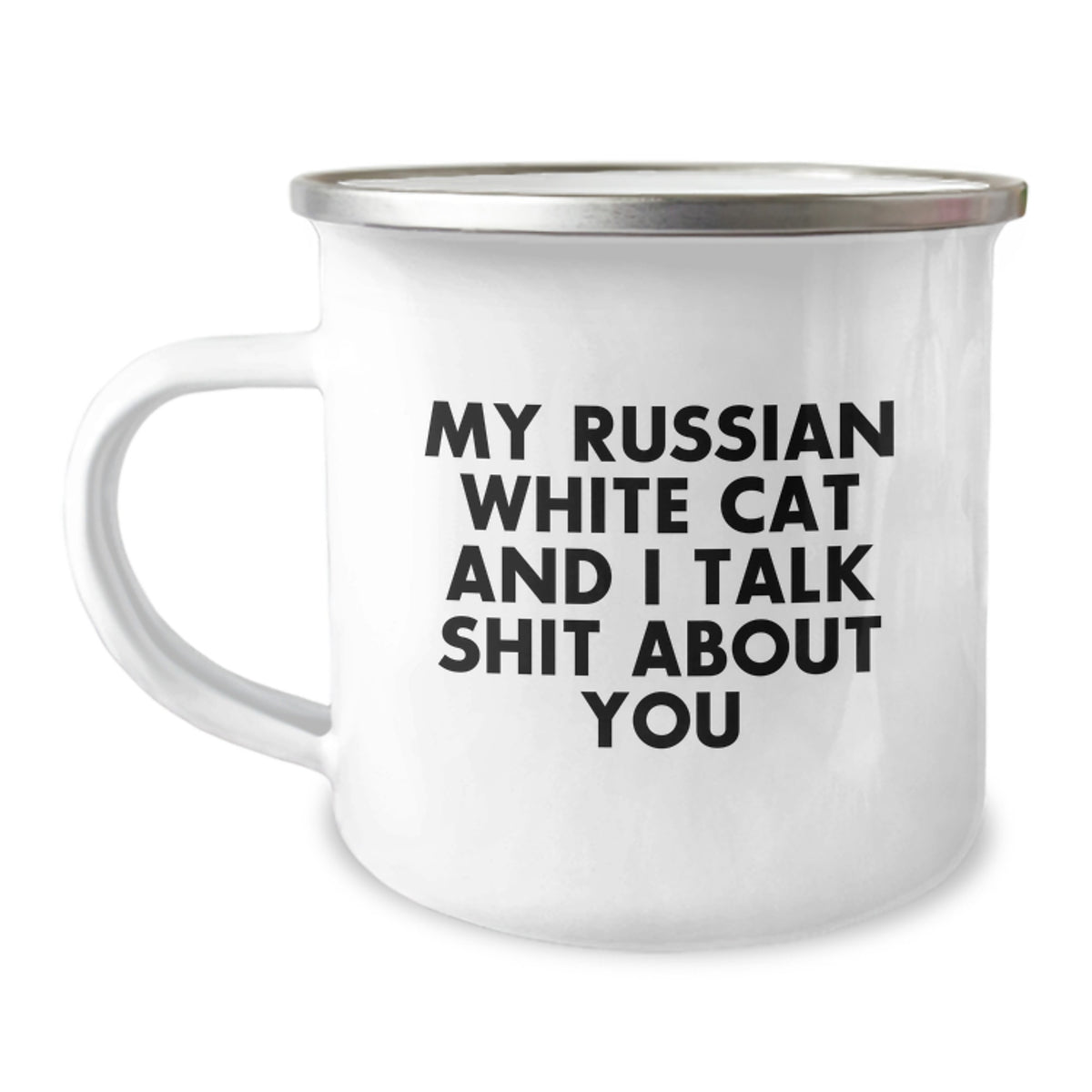 Russian White Cat Camping Mug Talk Keepsake Birthday Gift for Him - Image 1