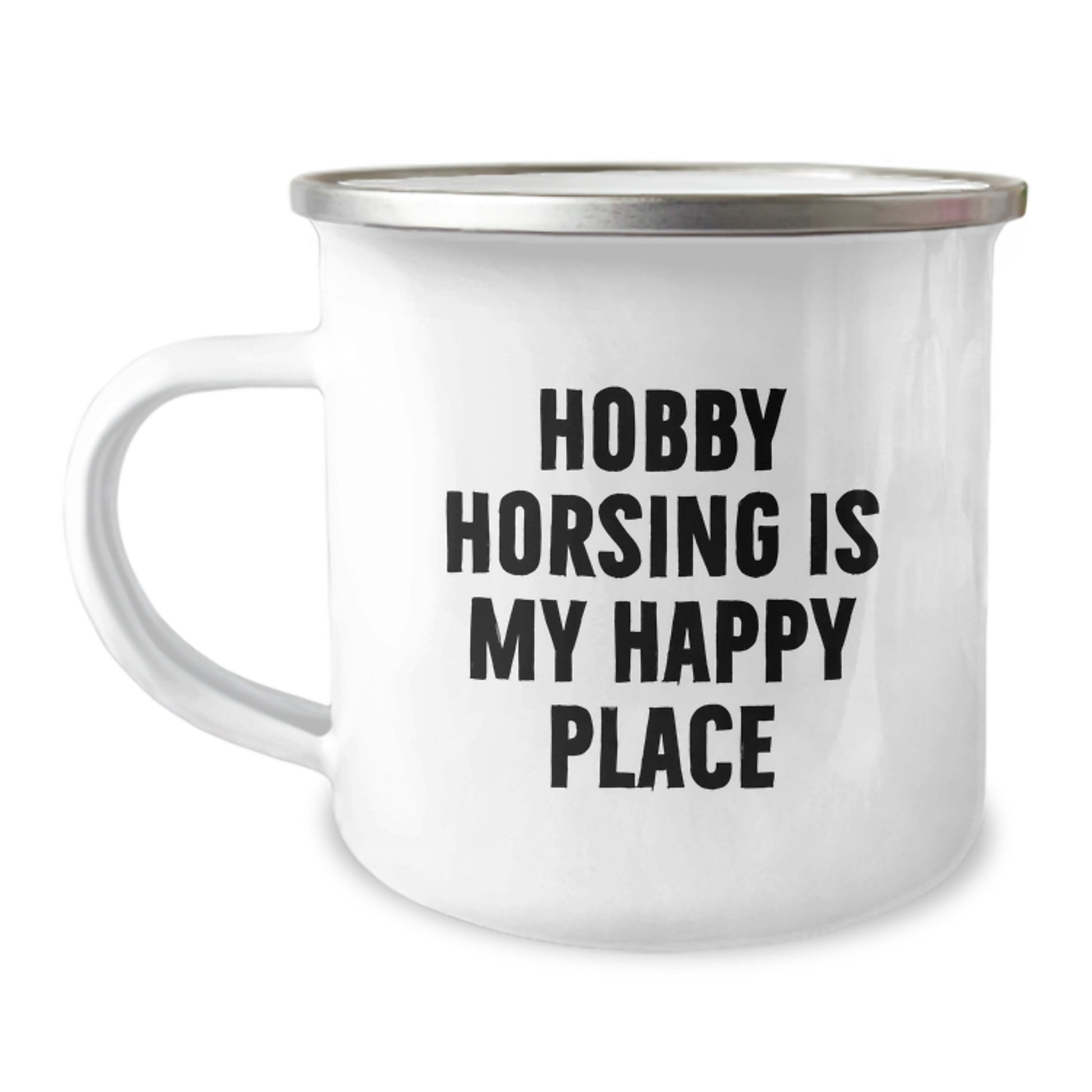 Hobby Horsing Enthusiast Gifts - Funny Quote 'Hobby Horsing Is My Happy Place' Stainless Steel Camping Mug for Dad, Men, Family, Friends - Image 1