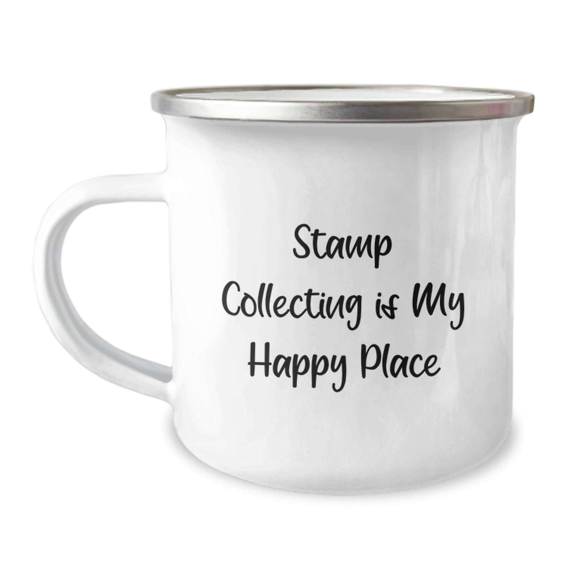 Funny Stamp Collecting Camping Mug Gifts from Friends for Stamp Collecting Lovers on Graduation Day - 'Stamp Collecting Is My Happy Place' - Image 1