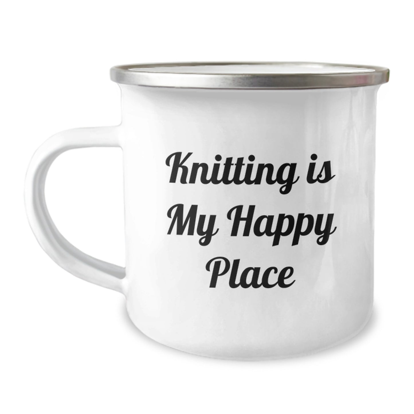 Knitting Enthusiast Gifts for Him Her from Family Friends Unique Graduation Camping Mug with Funny Quote Knitting Is My Happy Place - Image 1