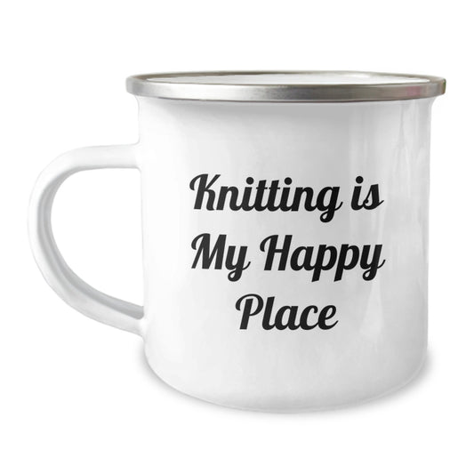 Knitting Enthusiast Gifts for Him Her from Family Friends Unique Graduation Camping Mug with Funny Quote Knitting Is My Happy Place - Image 1