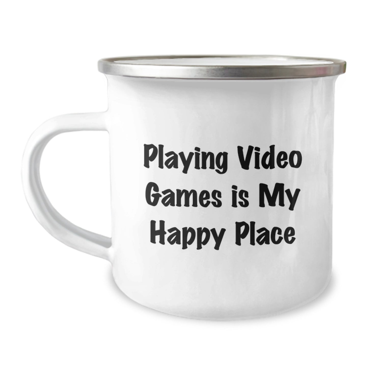 Gifts from Family for Playing Video Games Enthusiasts, Graduation Unique Gifts for Men, Funny Camping Mug, 'Playing Video Games Is My Happy Place' Quote, Stainless Steel with Enamel Finish - Image 1