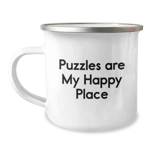 Funny Puzzles Gifts for Friends, Camping Mug, 'Puzzles Are My Happy Place' Inspirational Quote, Perfect for Puzzles Enthusiasts, Graduation Unique Gifts from Family - Image 1