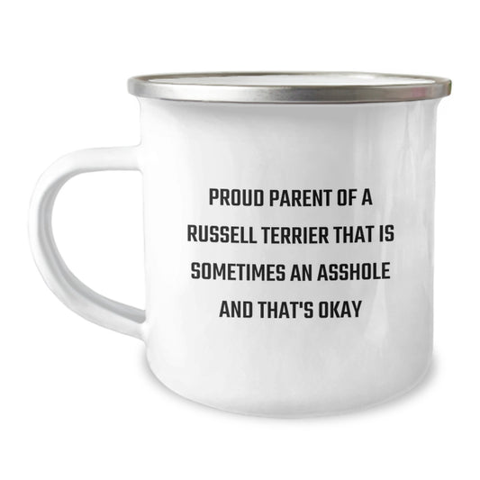 Funny Russell Terrier Dog Dad Gifts from Men to Father's Day Unique Gifts - Proud Parent Camping Mug - Image 1