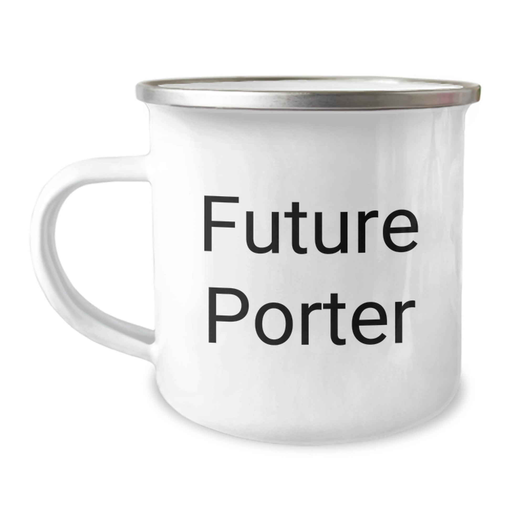 Unique Gifts for Porter, Funny 'Future Porter' Camping Mug for Birthday, Enamel Finish Stainless Steel Gifts from Family - Image 1