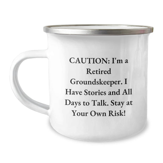 Funny groundskeeper Gifts from Men to Friends, Birthday Unique Mug for groundskeeper, Camping Mug with Caution Quote, Stay At Your Own Risk! - Image 1
