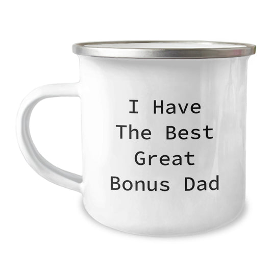 Funny Bonus Dad Gifts for Men - Camping Mug for Him with Inspirational Quote 'I Have The Best Great Bonus Dad' - Unique Graduation Gift Ideas - Image 1