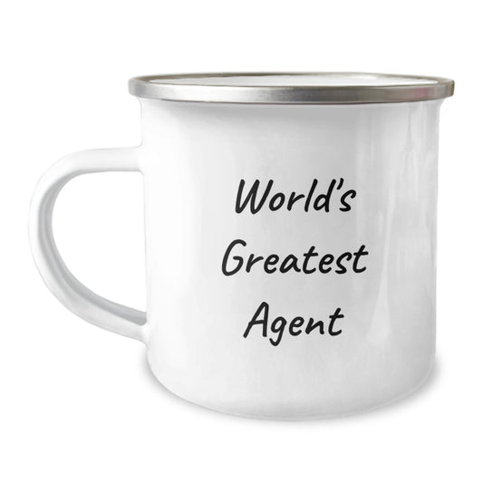 Funny Agent Gifts from Dad - World's Greatest Agent Camping Mug, Perfect for Men's Father's Day Unique Gifts, Funny Agent Quote Enamel Mug, Stainless Steel 12 oz - Image 1