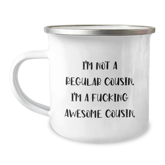 Funny Cousin Gifts from Men - Gifts for Awesome Cousin - Birthday Unique Gifts, Camping Mug, I'm Not A Regular Cousin Mugs - Awesome Cousin Quote - Image 1
