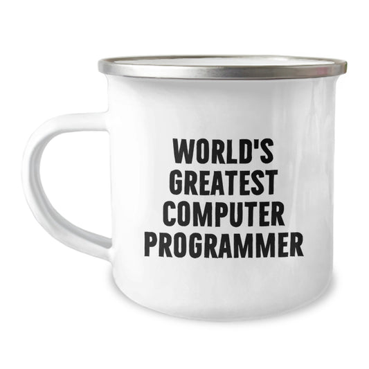 Funny World's Greatest Computer Programmer Gifts for Mom on Mother's Day - Computer Programmer Enamel Camping Mug - Image 1