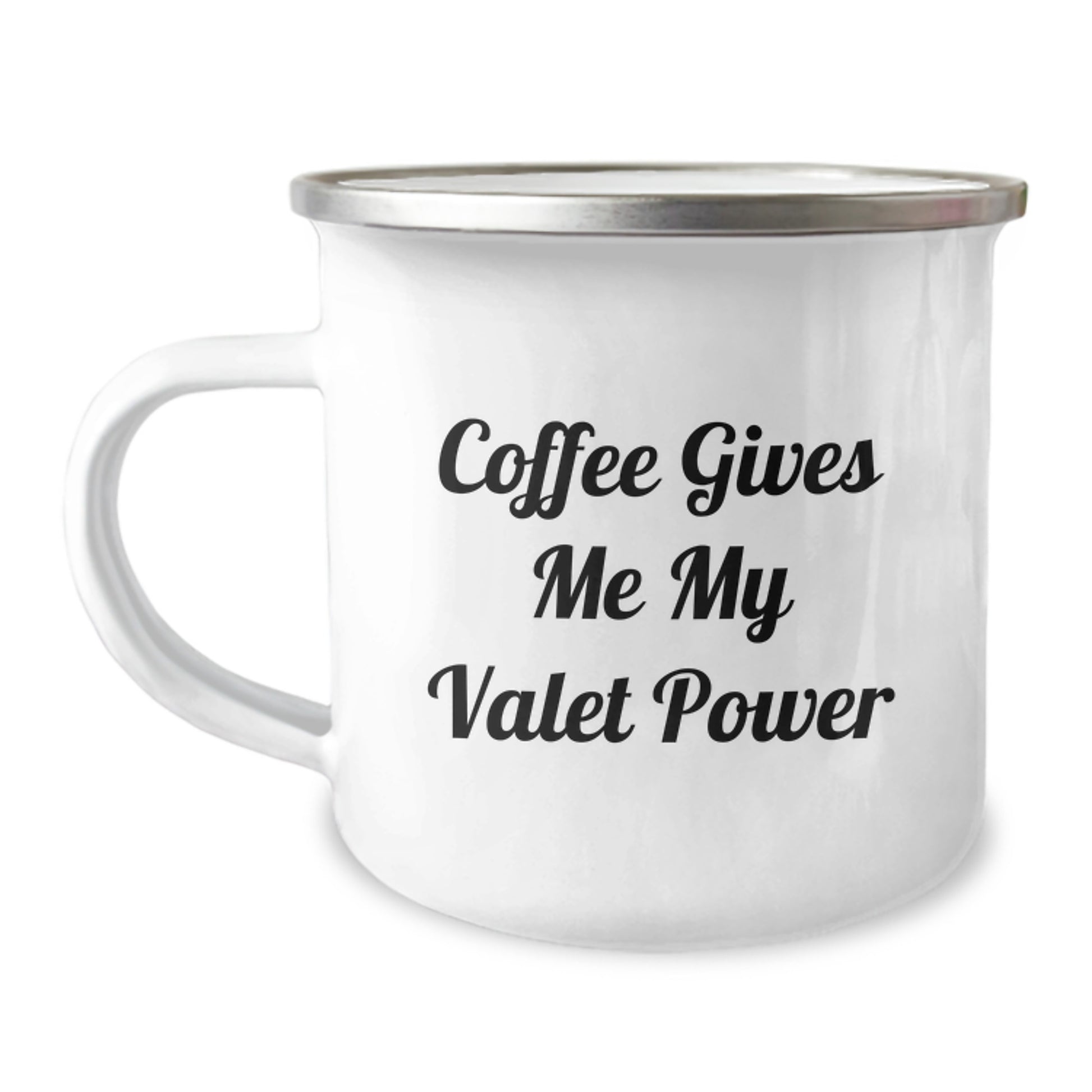 Valet Love Gifts from Family and Friends - Funny Coffee Mug for Graduation Celebration, Valet Enthusiasts and Camping Mug Lovers - 'Coffee Gives Me My Valet Power' - Image 1