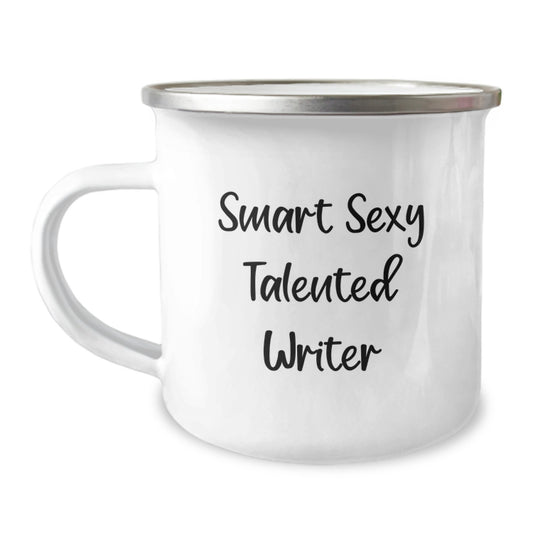 Write Your Story, Camp in Style - Gifts from Friends for Smart Sexy Talented Writer Birthday Unique Mug, Funny Quote, Writer Gifts, 12 oz Stainless Steel Camping Mug - Image 1