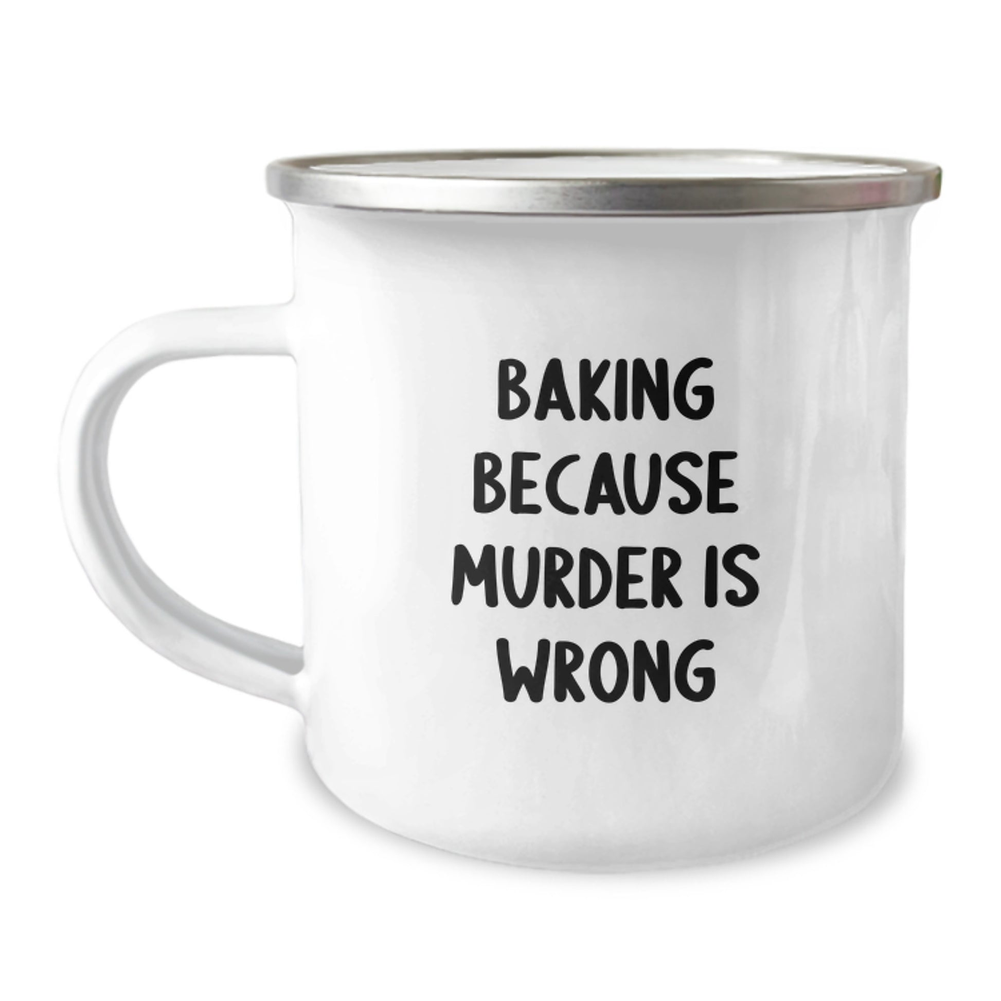 Baking Enthusiast Gifts from Family - Funny Baking Because Murder Is Wrong Stainless Steel Camping Mug for Baking Lover Friends and Coworkers - Unique Graduation Gifts for Women and Men - Image 1
