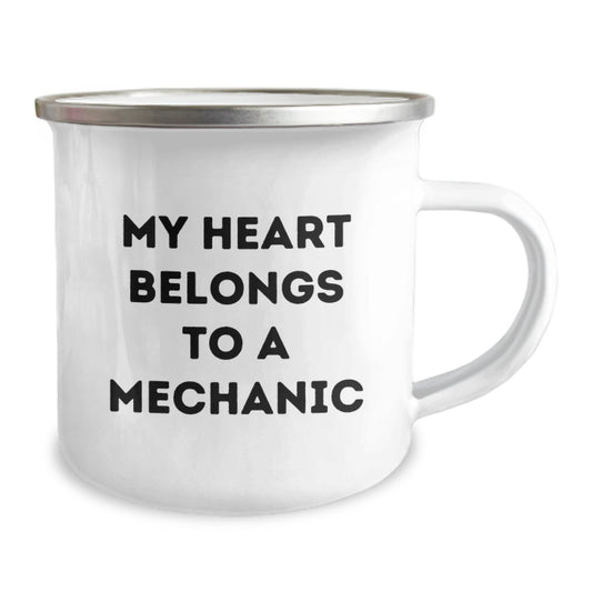 Funny Mechanic Love Gifts for Men from Friends, My Heart Belongs To A Mechanic, 12 oz Stainless Steel Camping Mug - Image 2